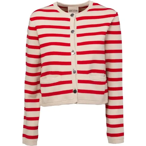Striped Cotton Boxy Cardigan , female, Sizes: XS, M - Semicouture - Modalova