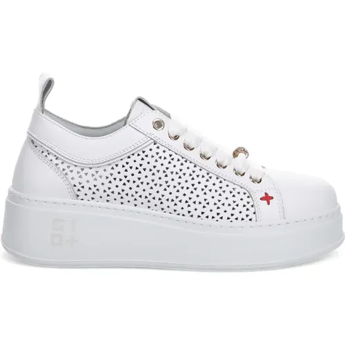 Perforated Leather Sneakers with Blue Beaded Anklet , female, Sizes: 7 UK, 3 UK, 8 UK, 9 UK - Gio+ - Modalova