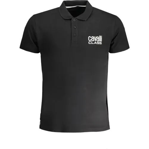 Schwarzes Baumwoll-Poloshirt mit Kurzen Ärmeln und Knöpfen , Herren, Größe: XL - Cavalli Class - Modalova