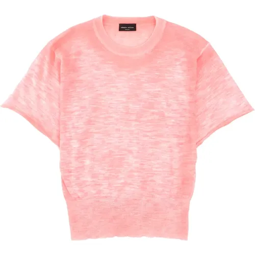 Coral Linen Knit T-shirt , male, Sizes: L, M, S - Roberto Collina - Modalova