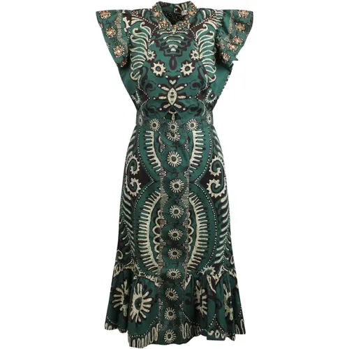 Midi Kleid mit Flatternden Ärmeln und Ausschnitten , Damen, Größe: 2XS - Sea NY - Modalova