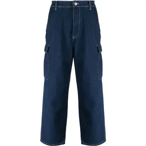 Blaue Cargo-Jeans mit Logo-Stickerei - Pop Trading Company - Modalova