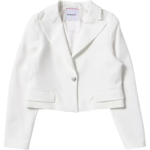 Weiße Cropped Jacke mit Besticktem Logo , Damen, Größe: 2XL - pinko - Modalova