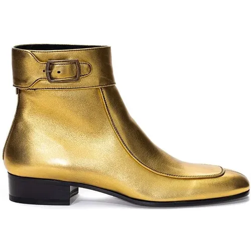 Gold Leather Boots , female, Sizes: 7 1/2 UK, 2 UK - Saint Laurent - Modalova