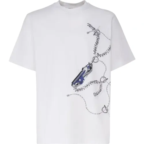Weiße Baumwoll-T-Shirt mit Rundhalsausschnitt , Herren, Größe: L - Burberry - Modalova