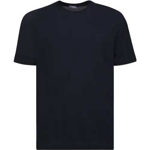 Blaues T-Shirt mit Rundhalsausschnitt und kurzen Ärmeln , Herren, Größe: 2XL - Zanone - Modalova