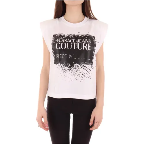Baumwoll Damen T-Shirt mit gepolsterten Trägern , Damen, Größe: S - Versace Jeans Couture - Modalova