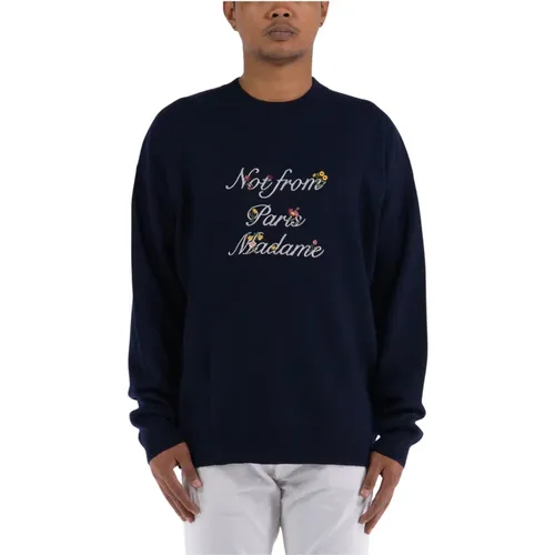 Floral Slogan Sweater , male, Sizes: L, XL - Drole de Monsieur - Modalova