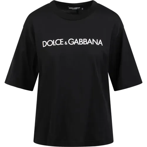 Logo-print Baumwoll T-shirt , Damen, Größe: XS - Dolce & Gabbana - Modalova