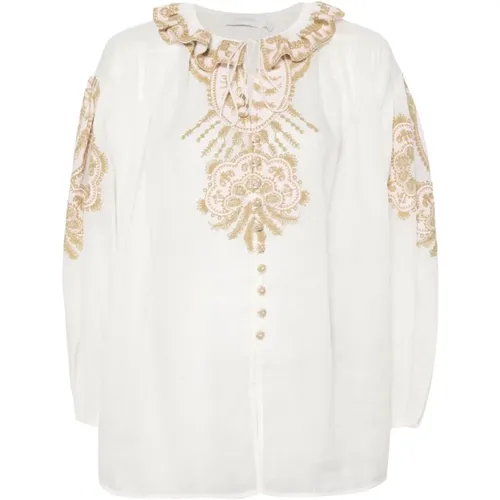Embroidered Top in Gold , female, Sizes: S, XS, L, M, 2XS - Zimmermann - Modalova