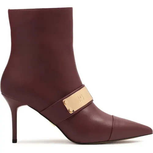 Maroon Lederstiefel mit Metallverzierung , Damen, Größe: 38 EU - Kazar - Modalova