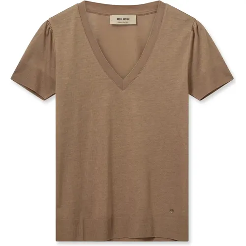 Soft V-Neck Tee Cinnamon Swirl , female, Sizes: L, S, XS, M - MOS MOSH - Modalova