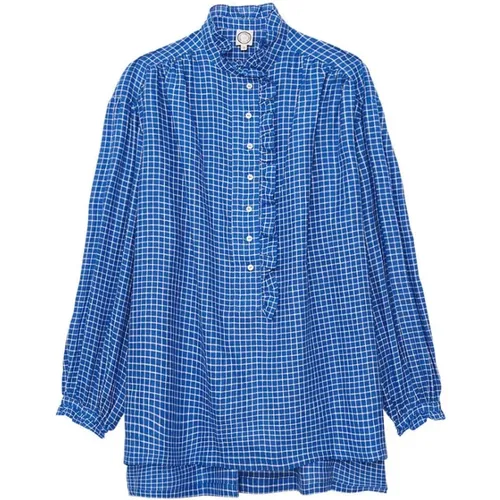 Oversized Maryange Shirt mit Rüschen aus blauem Leinen - Ines De La Fressange Paris - Modalova