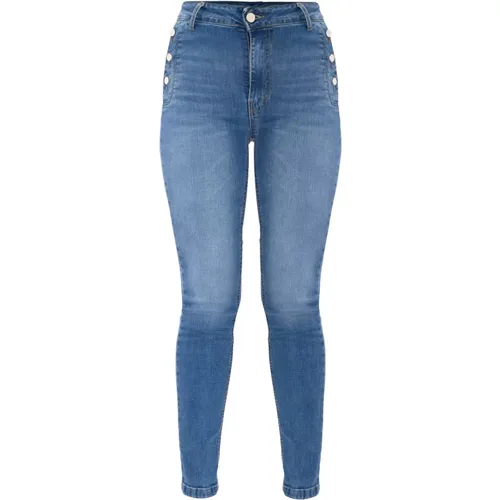 Distressed Skinny Jeans mit Dekorativen Knöpfen , Damen, Größe: W32 - Kocca - Modalova