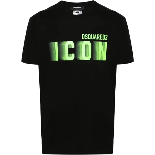 Schwarzes Icon Grünes Leuchtendes T-Shirt , Herren, Größe: 3XL - Dsquared2 - Modalova