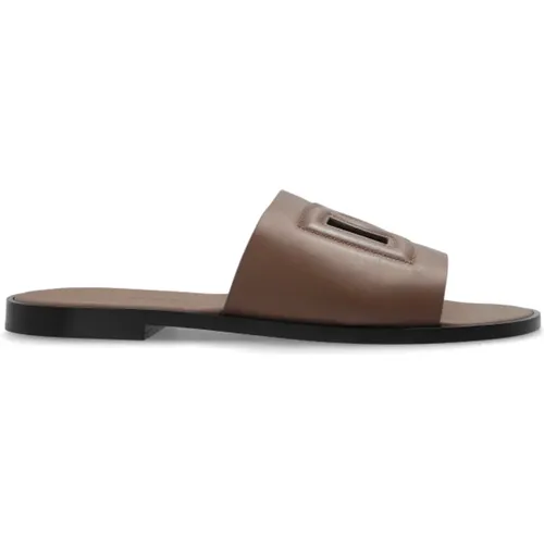 Leder-Sandalen mit Logo , Herren, Größe: 44 1/2 EU - Dolce & Gabbana - Modalova