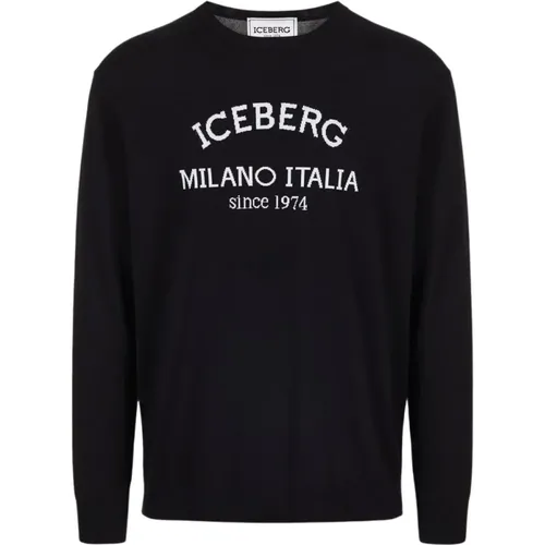 Schwarzer Baumwollpullover mit Logo , Herren, Größe: 2XL - Iceberg - Modalova