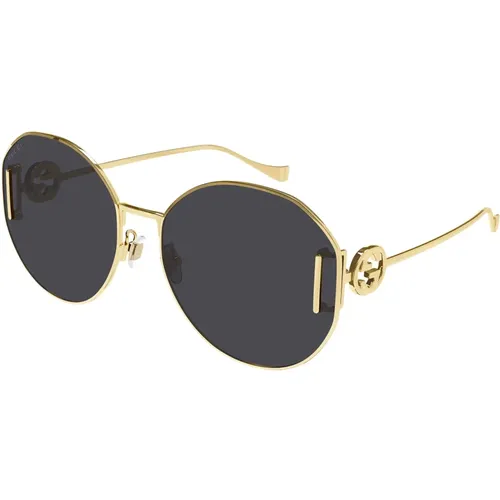 Gold/Graue Sonnenbrille , Damen, Größe: 63 MM - Gucci - Modalova