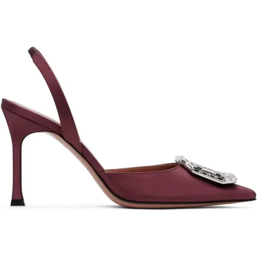 Crystal Detail Satin Slingback Pumps , female, Sizes: 3 UK, 3 1/2 UK - Amina Muaddi - Modalova