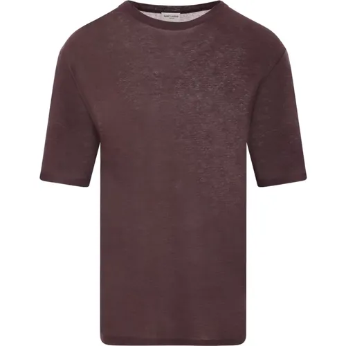 Braunes Oversize Baumwoll T-Shirt , Herren, Größe: XL - Saint Laurent - Modalova