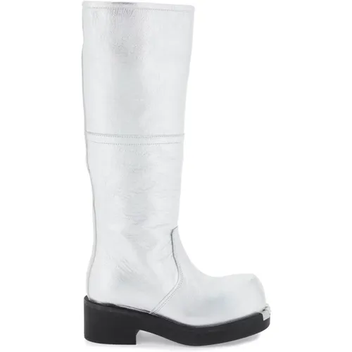 Laminierte Hohe Stiefel mit silberner Metallverzierung , Damen, Größe: 38 EU - MM6 Maison Margiela - Modalova