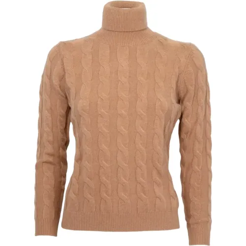 Braided Turtleneck Knit in /Camel , female, Sizes: XL - Cashmere Company - Modalova