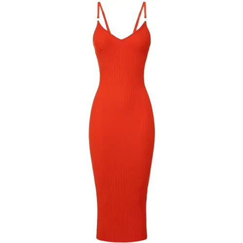 Coral Ribbed Knit Midi Dress , female, Sizes: M, L, S - Elisabetta Franchi - Modalova