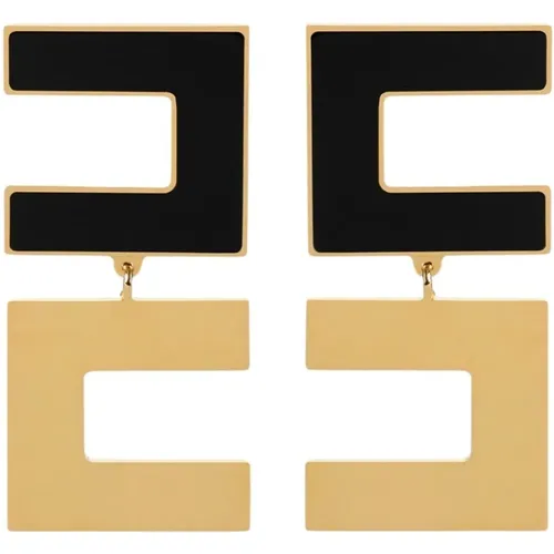 Schwarze Emaille-Logo-Ohrringe - Elisabetta Franchi - Modalova