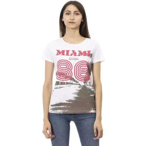 Elegantes weißes T-Shirt mit Frontprint , Damen, Größe: 2XL - Trussardi - Modalova