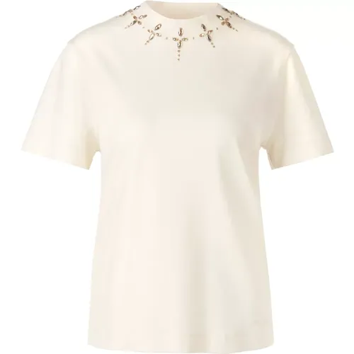 Baumwoll T-Shirt mit Strass-Details , Damen, Größe: L - Marc Cain - Modalova