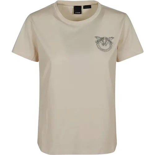 Cotton T-Shirt with Logo Embroidery , female, Sizes: XS, L, M, S, 2XS - pinko - Modalova