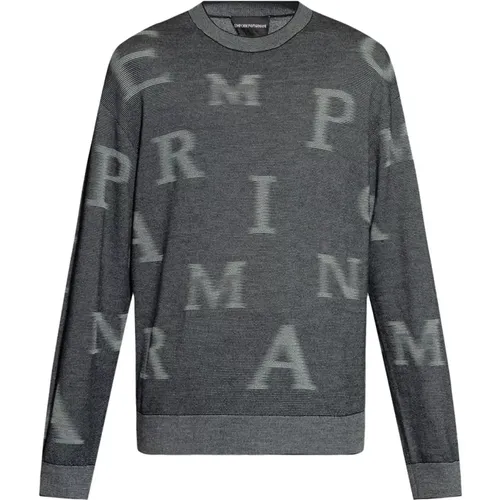 Grauer Woll-Crewneck-Pullover , Herren, Größe: L - Emporio Armani - Modalova