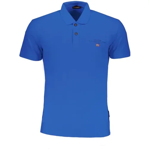 Blaues Baumwoll-Poloshirt mit Druck und Logo - Napapijri - Modalova