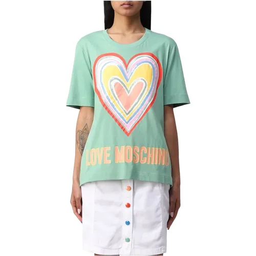 Regenbogen Herz Logo Bedrucktes T-Shirt - Love Moschino - Modalova