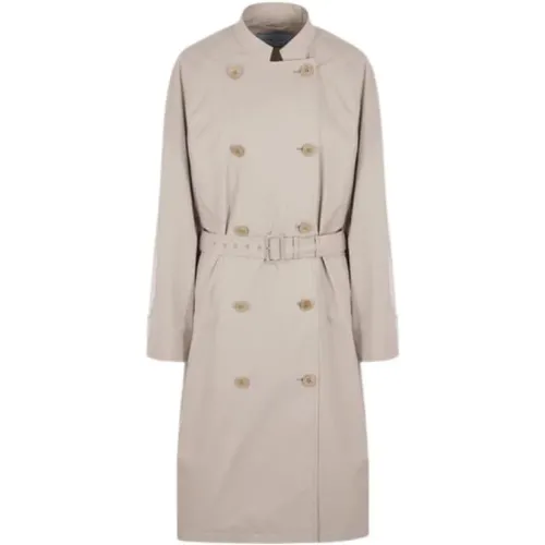 Light Grey Double-Breasted Trench Coat , female, Sizes: S - Prada - Modalova