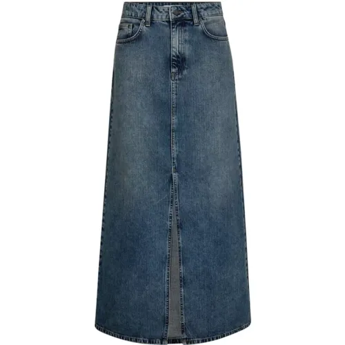 Eleganter Denim Langer Schlitzrock Blau , Damen, Größe: XS - Co'Couture - Modalova