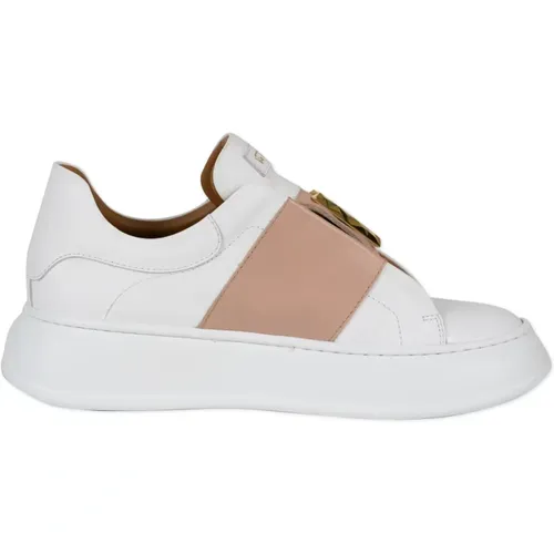 Weiße Ledersneakers mit Goldener V-Detail , Damen, Größe: 37 EU - Via Roma 15 - Modalova