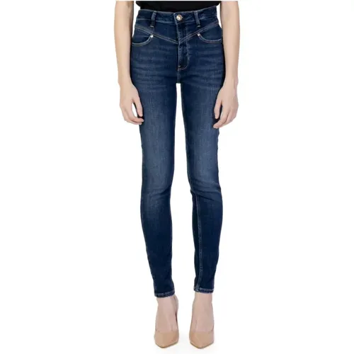 Blaue Jeans mit Reißverschluss und Knopfverschluss , Damen, Größe: W24 L29 - Guess - Modalova
