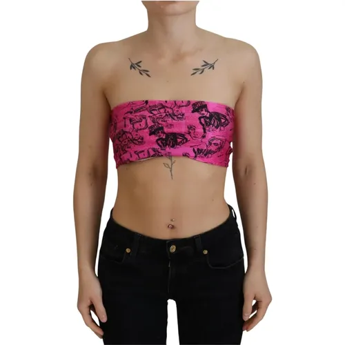 Rosa Zeitungsdruck Crop Top , Damen, Größe: 2XS - John Galliano - Modalova