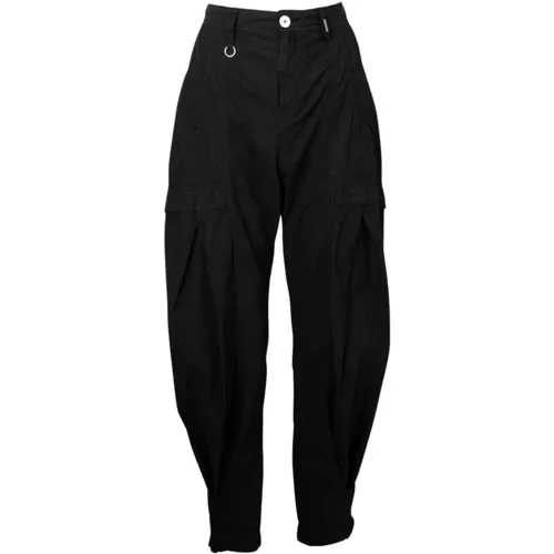 Schwarze Baumwoll-Popeline-Hose , Damen, Größe: 2XS - High - Modalova