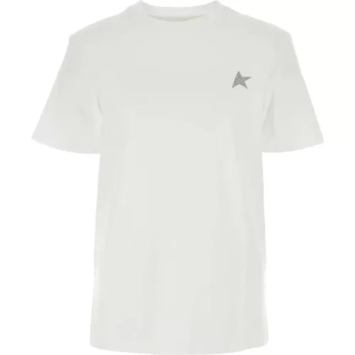 Stilvolles Weißes Baumwoll-T-Shirt , Damen, Größe: S - Golden Goose - Modalova