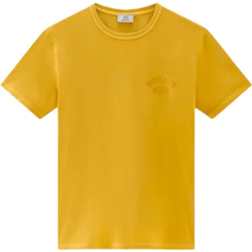 Garment Dyed Logo T-Shirt , male, Sizes: L, M, XL, S - Woolrich - Modalova