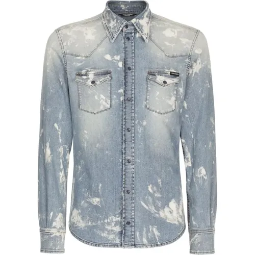 Vintaged Denim Western Shirt , male, Sizes: L, M - Dolce & Gabbana - Modalova