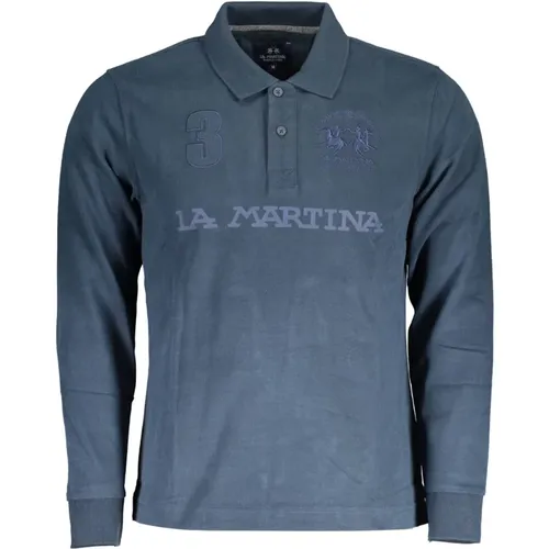 Blaues Baumwoll-Poloshirt mit Langen Ärmeln , Herren, Größe: XL - LA MARTINA - Modalova