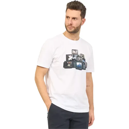 Weißes T-Shirt mit Rundhalsausschnitt und Frontdruck , Herren, Größe: M - Hugo Boss - Modalova