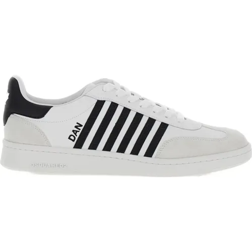 White Sneakers Vitello+Crosta Bianco+Nero , male, Sizes: 9 UK, 11 UK, 8 1/2 UK, 10 UK, 8 UK, 7 UK, 7 1/2 UK, 6 UK - Dsquared2 - Modalova