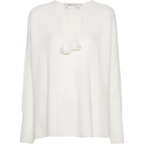 Cream Wool Sweater with Tassel Detail , female, Sizes: M - Golden Goose - Modalova