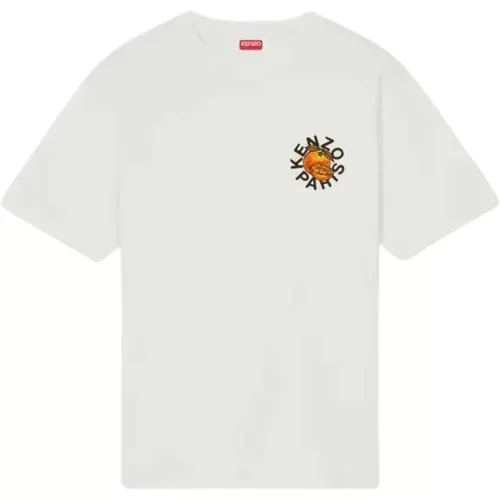 Orange Weiß Kurzarm Baumwoll-T-Shirt , Herren, Größe: XL - Kenzo - Modalova