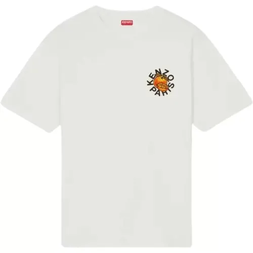 Orange Weiß Kurzarm Baumwoll-T-Shirt , Herren, Größe: S - Kenzo - Modalova