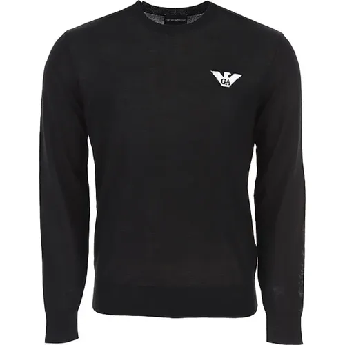 Schwarzer Wollpullover mit Adlerlogo , Herren, Größe: S - Emporio Armani - Modalova